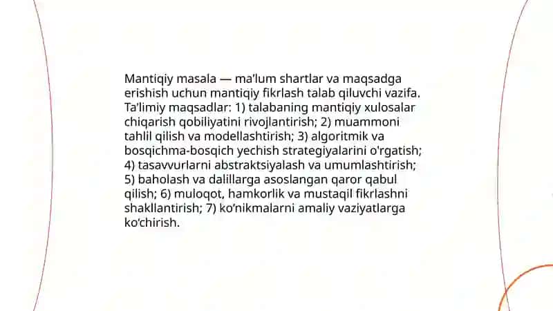 Mantiqiy masalalar va ularni yechish usullarini oʻrgatish 3