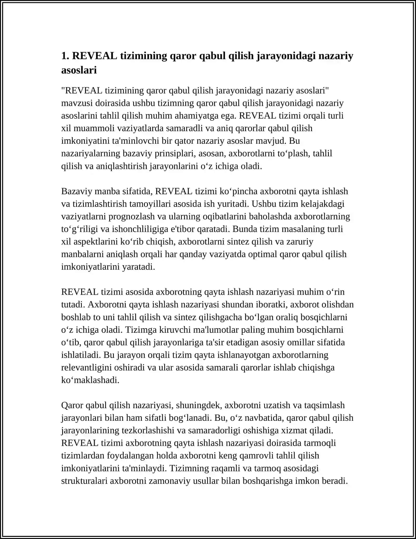REVEAL TIZIMINI QAROR QABUL QILISH JARAYONINI QO‘LLAB-QUVVATLOVCHI VOSITA SIFATIDA TAHLIL QILISH 3