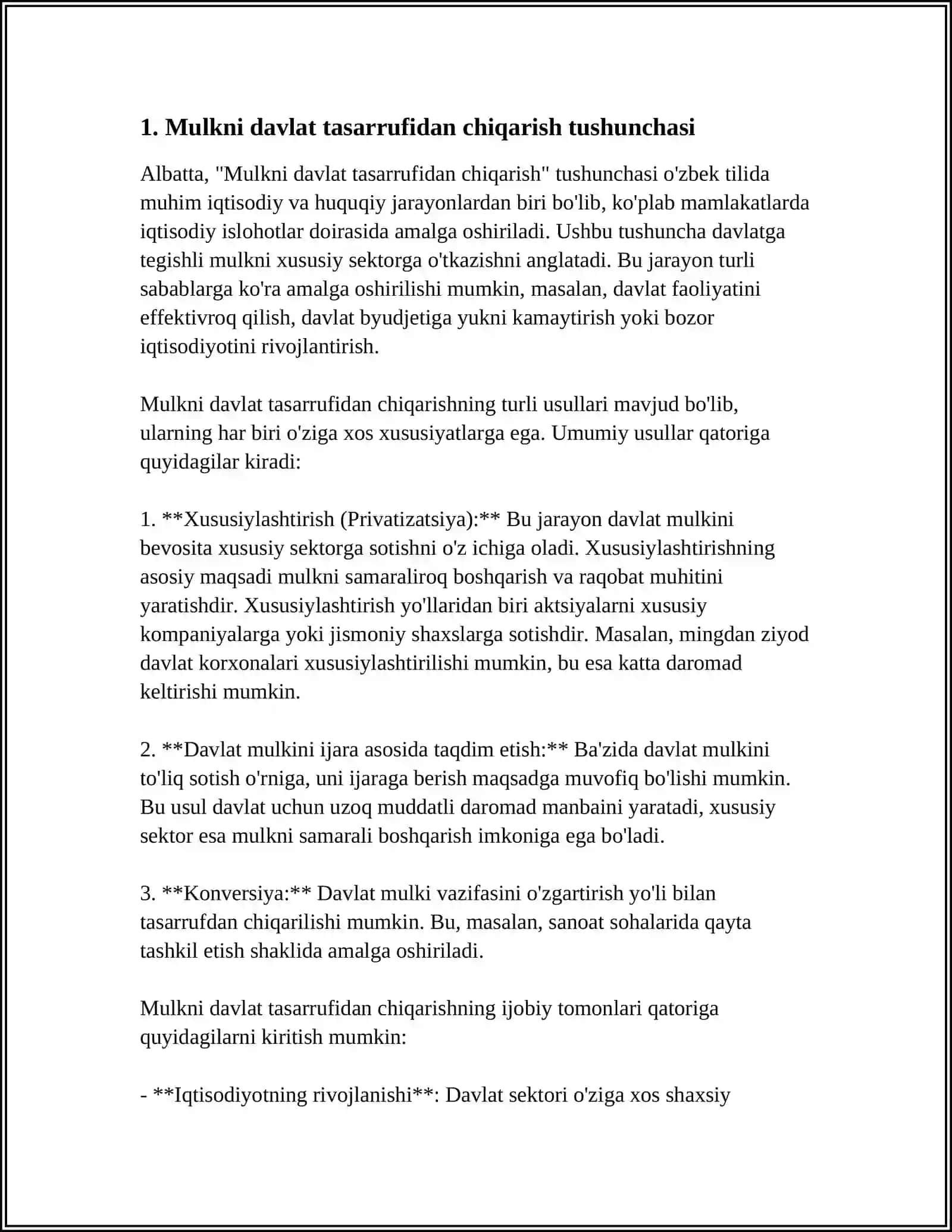 MULKNI DAVLAT TASARRUFIDAN CHIQARISH VA NODAVLAT SHAKLLARIGA O'TKAZISH JARAYONLARI 3