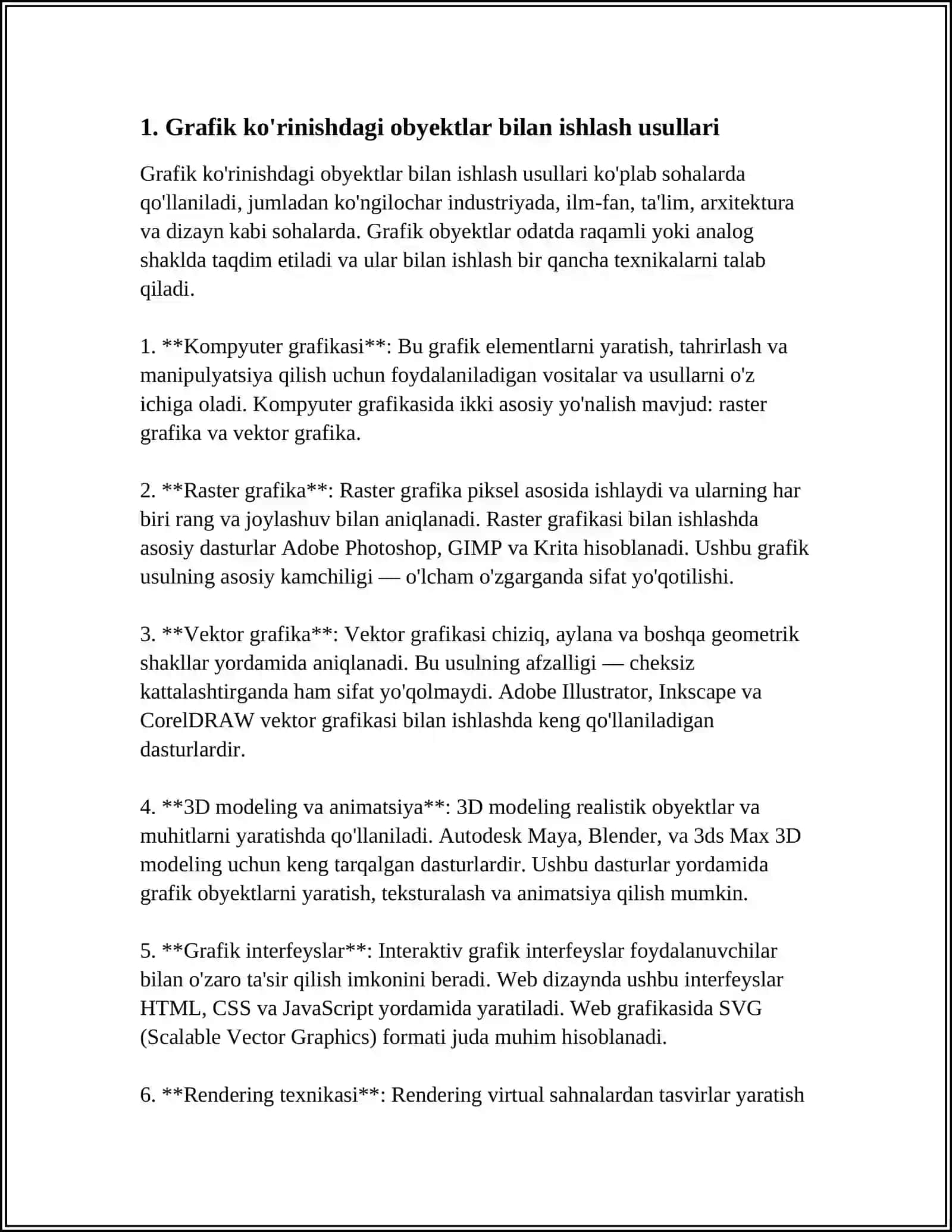GRAFIK KO'RINISHDAGI OBYEKTLAR USTIDA ISHLASH.SODDA GRAFIKLAR,DIAGRAMMALAR, JADVALLAR 3