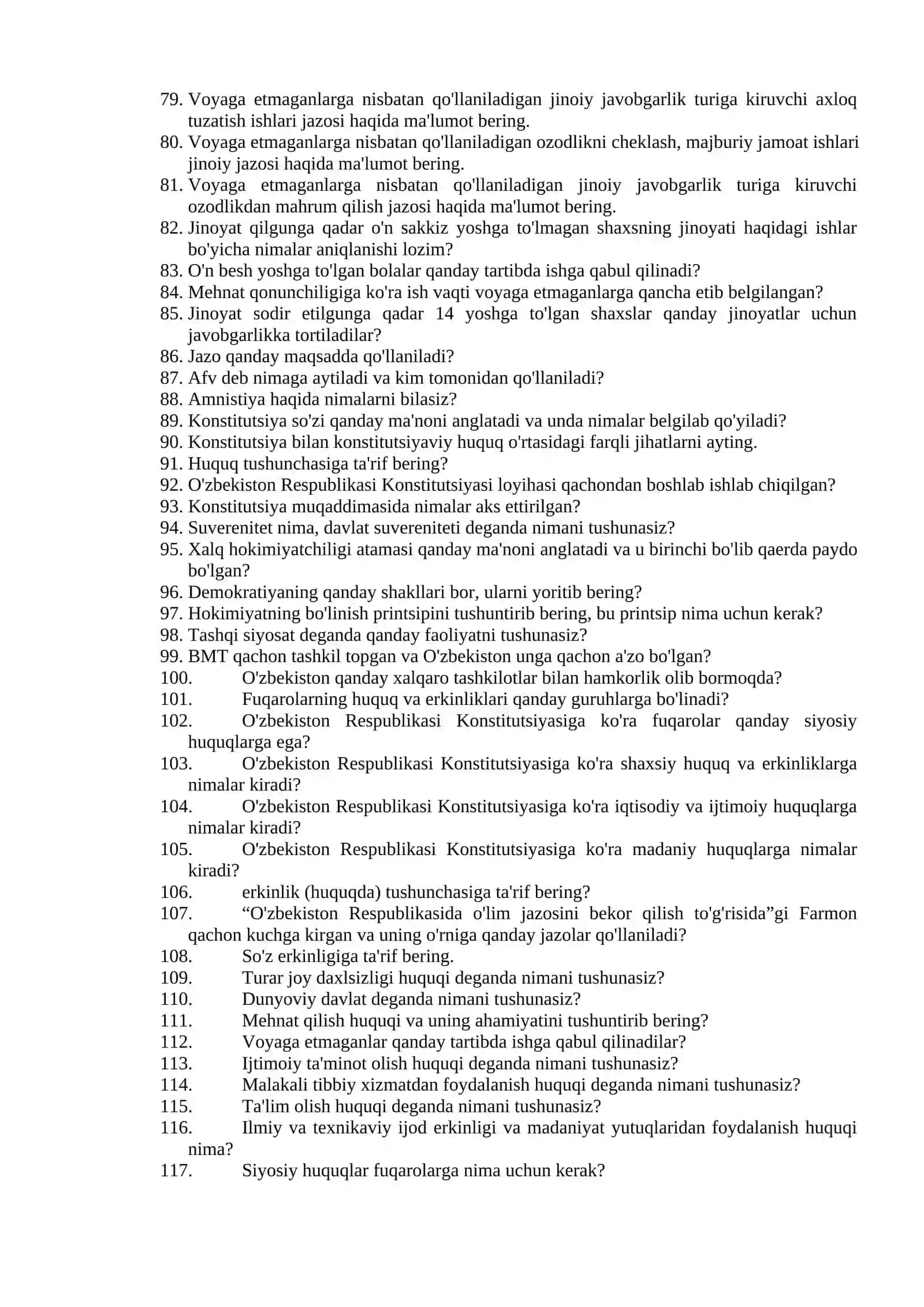 O'zbekiston Respublikasi Konstitutsiyasi bo'yicha savol-javoblar 3