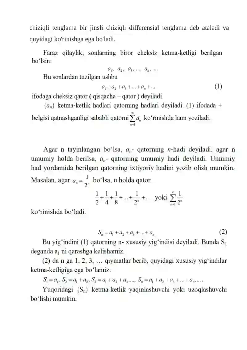 Qatorlar yordamida differensial tenglamalarni yechish 3