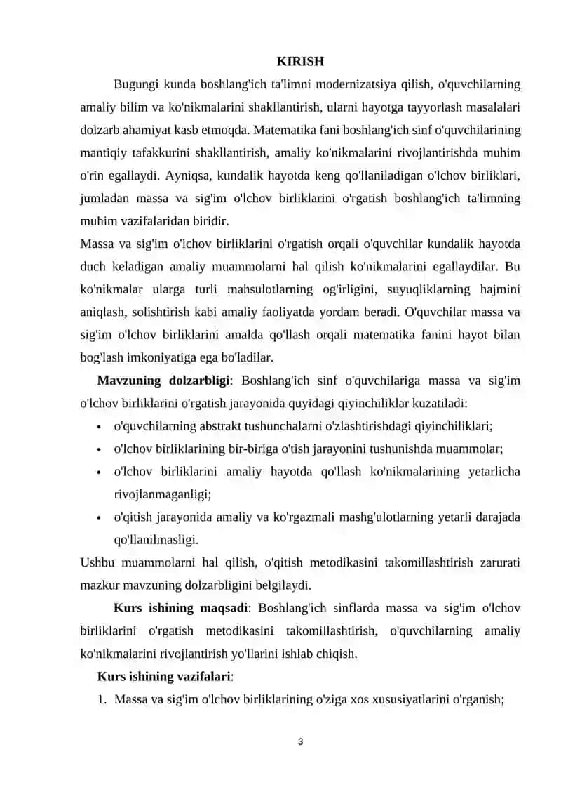 BOSHLANG'ICH SINFLARDA MASSA VA SIG'IM O'LCHOV BIRLIKLARINI O'RGATISH METODIKASI 3