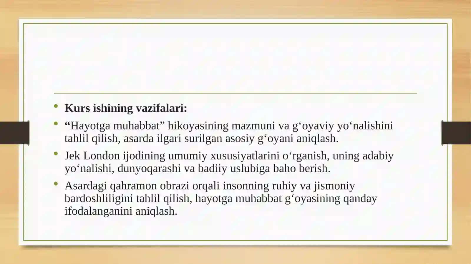 Jek London “ Hayotga muhabbat” 3