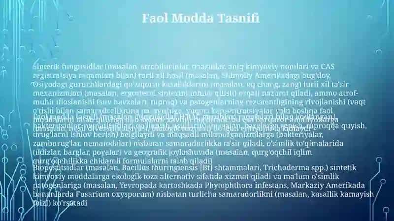 Oʻsimliklarni mikroorganizmlardan himoyalashda aktiv moddalardan foydalanish 3