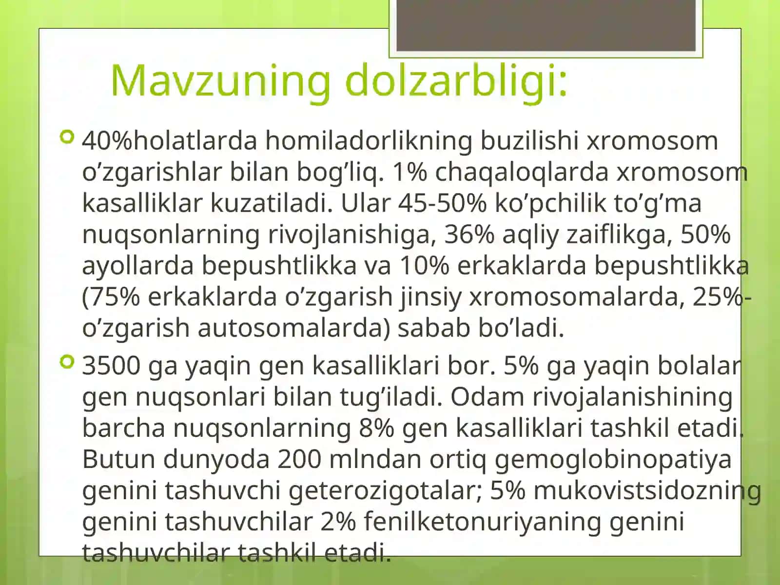 Irsiy kasalliklar. Tibbiy genetik maslahat 3