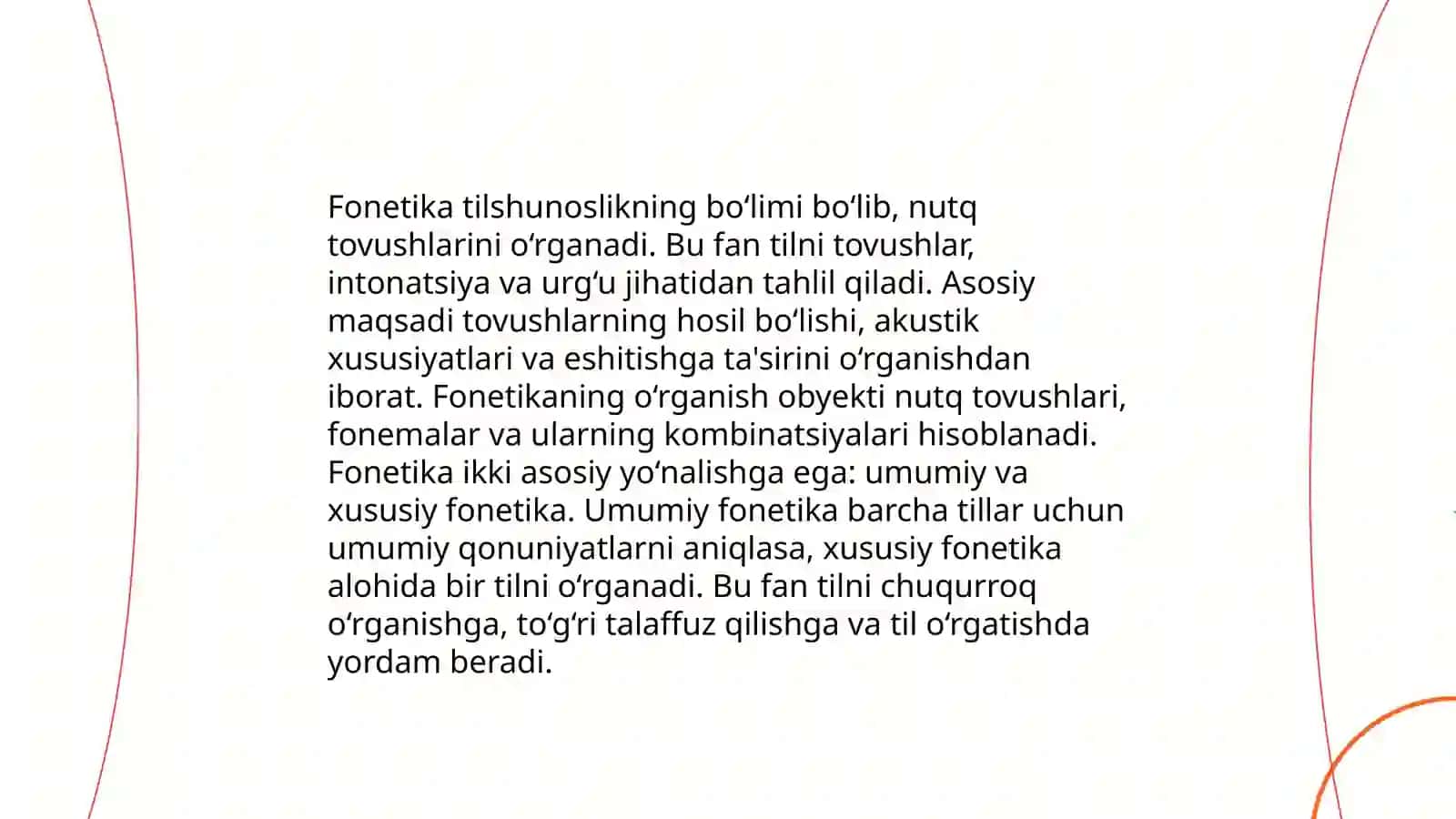 Fonetika. Tovush turlari.Bòg'in turlari. Urg'u.Fonetik hodisalar 3