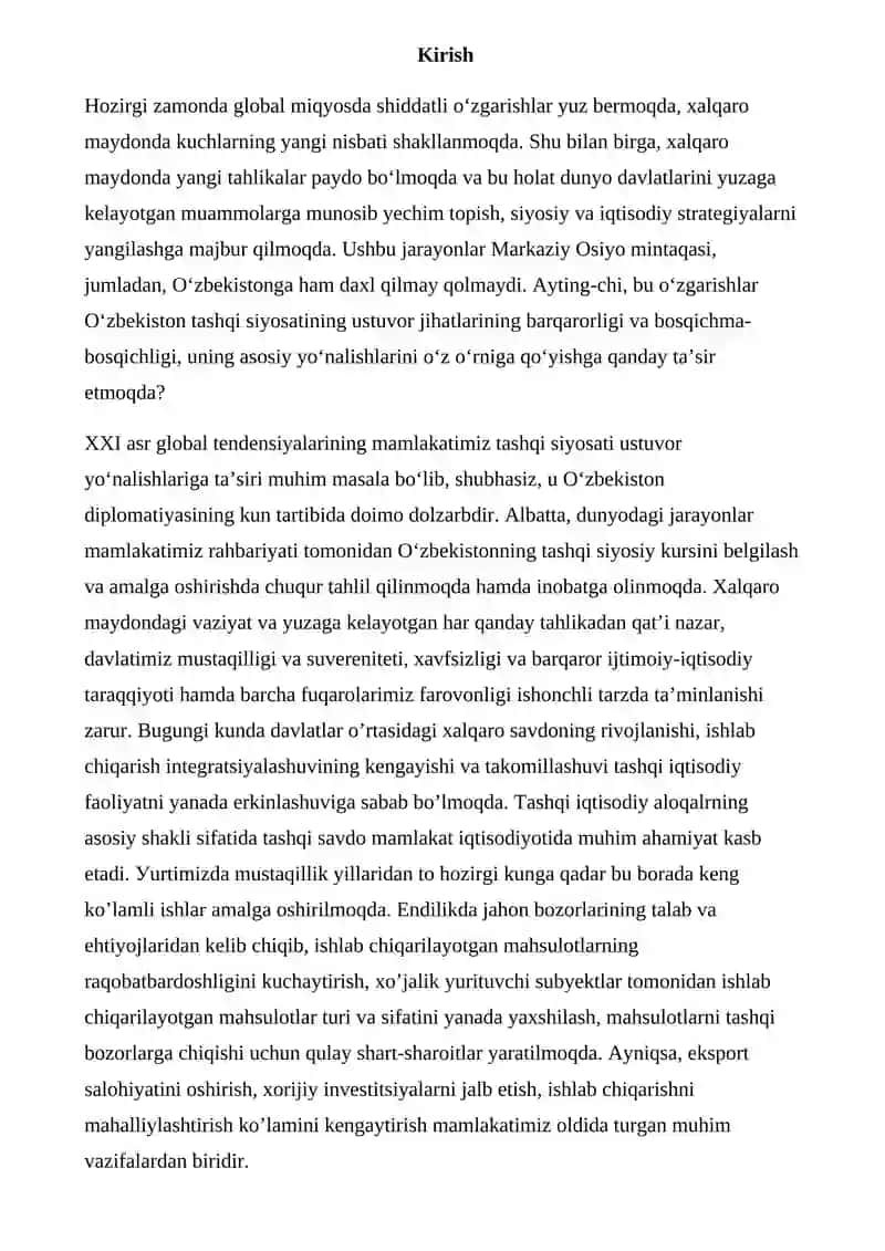 O’zbekistonda tashqi savdo geografiyasining sifat jihatidan o’zgarib borishi 3