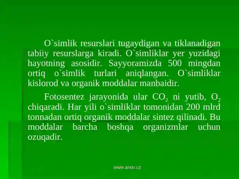 O`SIMLIK VA HAYVONOT DUNYOSINI MUHOFAZA QILISH 3
