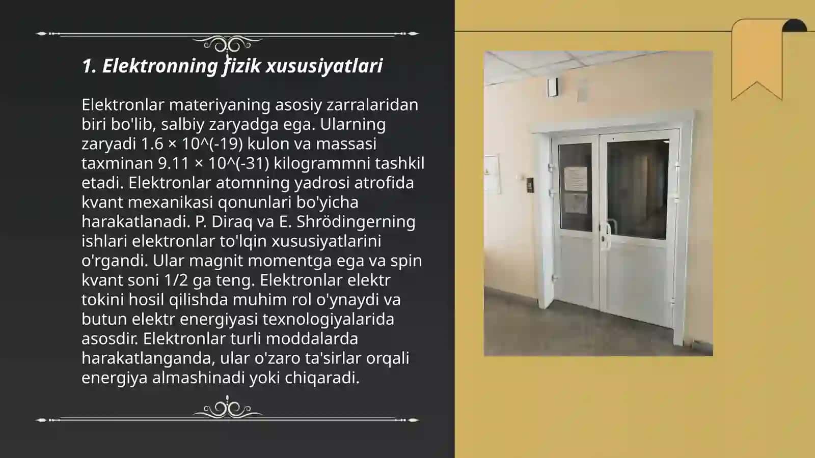 Elektron va uning zaryadi.Tranzistorlarni markasi Nabijonova Mahliyo 3