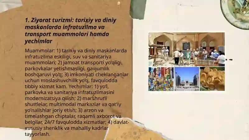 Turizm turlari va Õzbekistonda rivojlantirilishi kerak bõlgan yangi yõnalishlar ( muammolar va yechimlar) 3