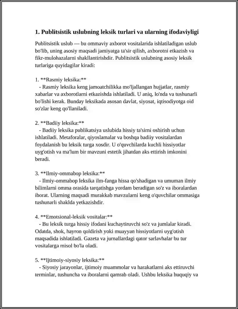 PUBLITSISTIK VA SOZLASHUV USLUBNING LESTIK VA GRAMATIK TURLARI 3