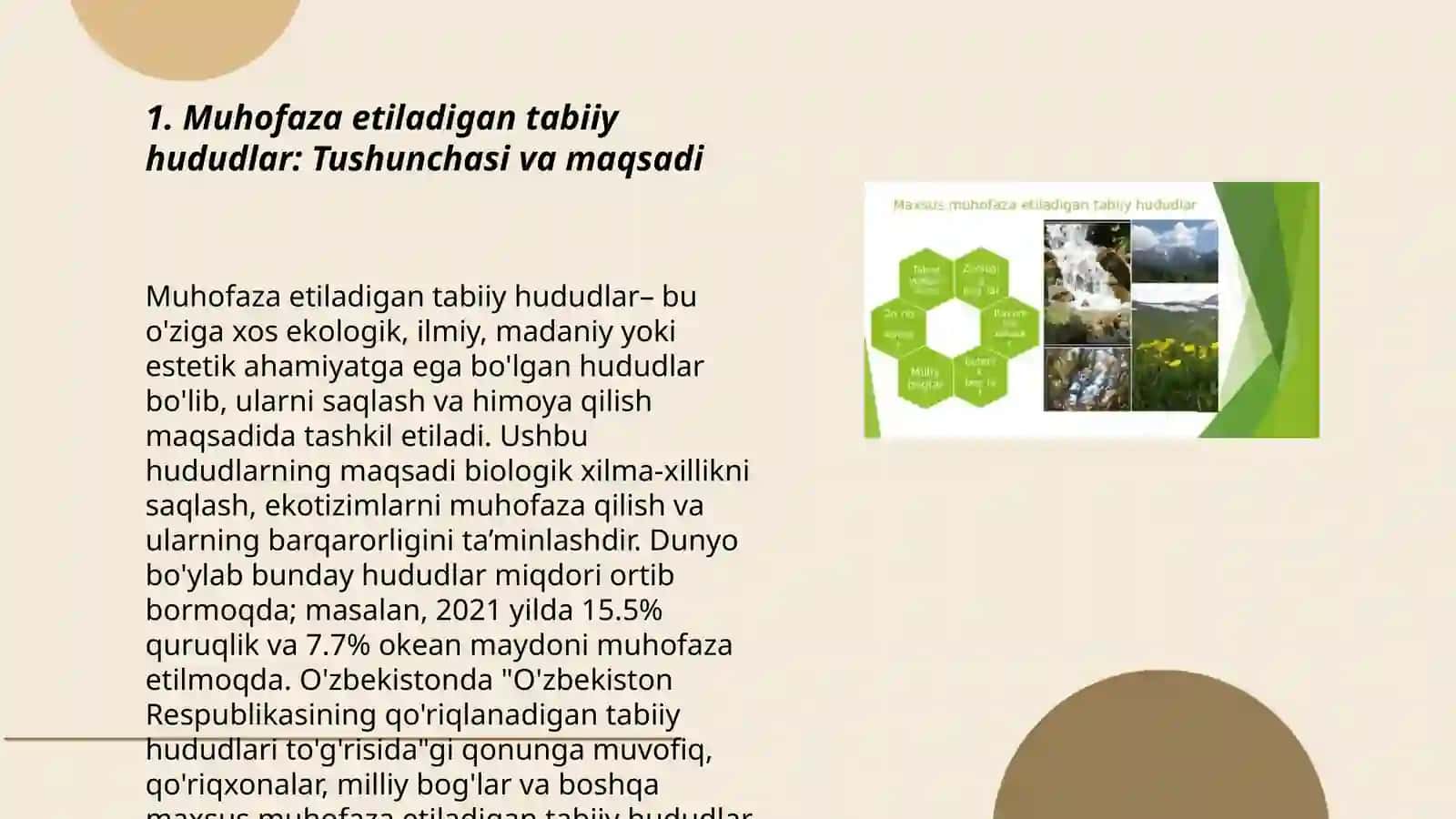 Muhofaza etiladigan tabiiy hududlarning toifalari va ularning geoekologik funksiyalarini tahlil qilish 3