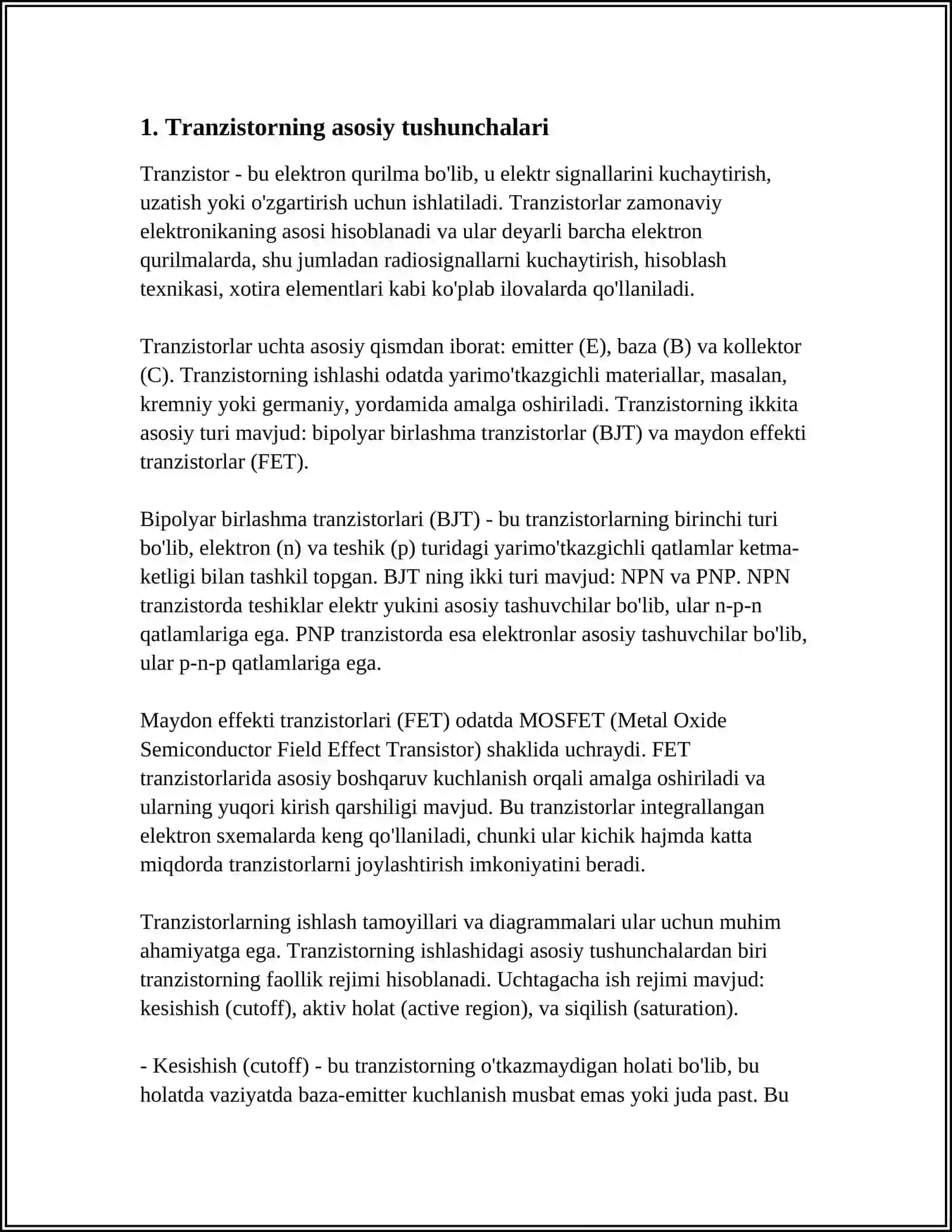 TRANZISTOR CHIZIQLI TO'RT QUTBLIK SIFATIDA 3