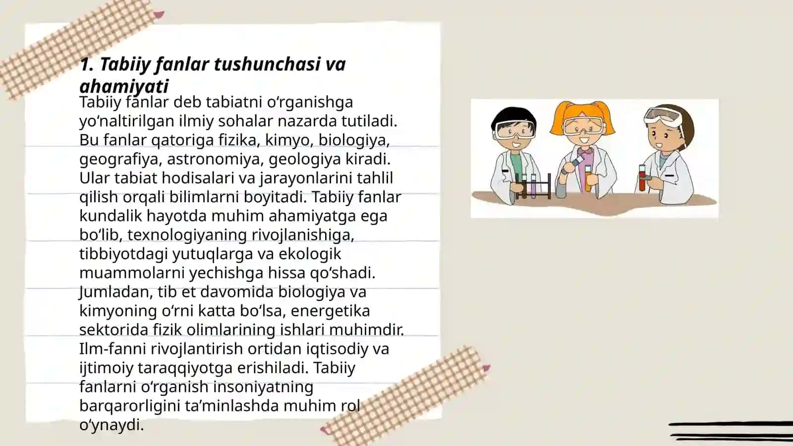 Tabiiy fanlar va uni óqitish metodikasining predmeti,vazifalari 3