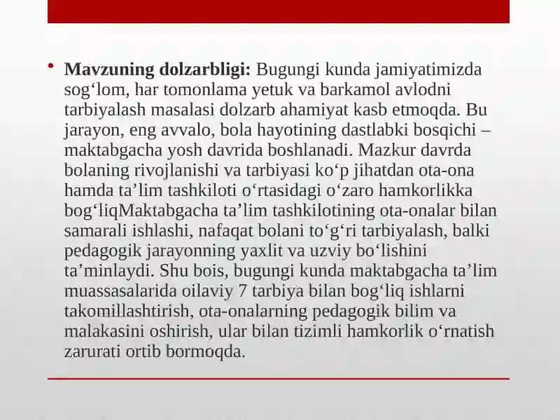 MAKTABGACHA TA’LIM TASHKILOTLARIDA BOLALARNING OTA – ONALAR BILAN ISHLASHI 3