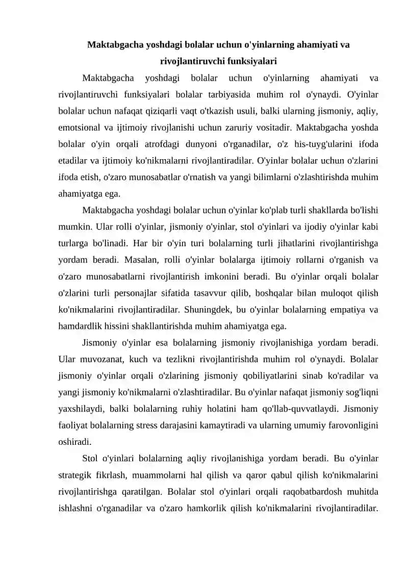 Maktabgacha yoshdagi bolalar uchun yosh guruhlari kesimida sahnalashtirilgan o'yinlar kartotekasini tayyorlash 3