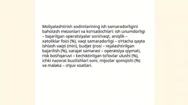 Moliyalashtirish xodimlari ishi samaradorligini baholash 3