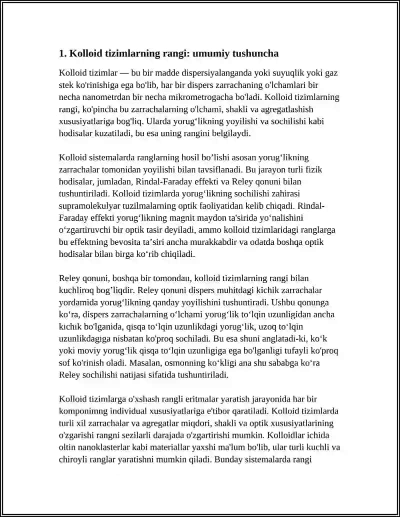 KALLOID SISTEMALARNI RANGI.KALLOOD ERITMALARDA YORUGʻLIK NURINING YOYILISHI; RINDAL-FARADEY EFFEKTI RELEY QONUNI 3