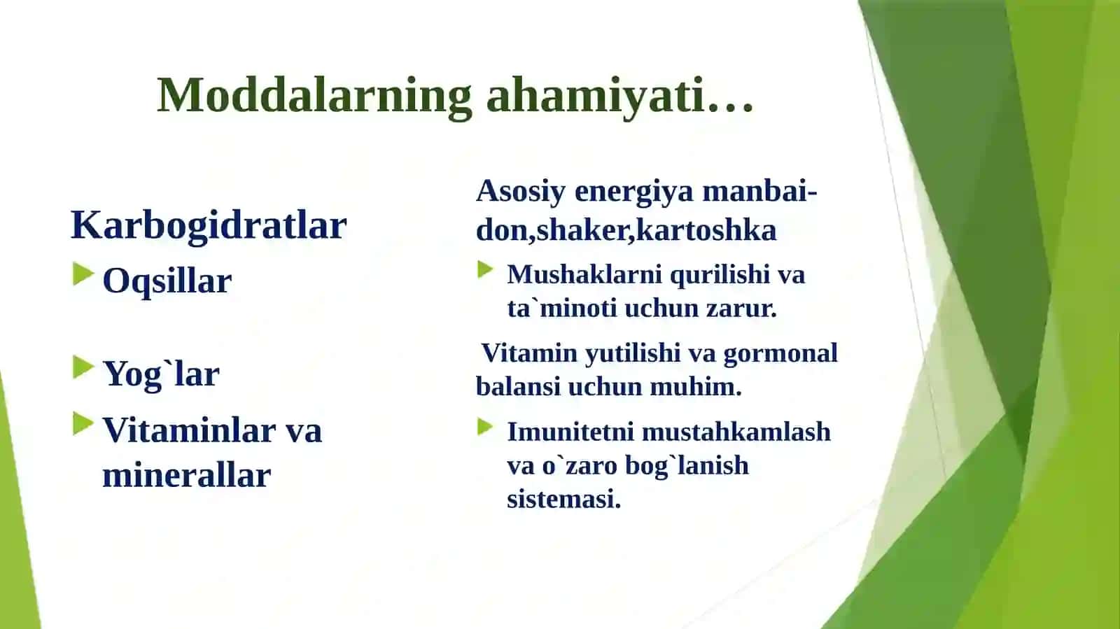 TAVSIYA  ETILADIGAN  TAVSIYA ETILMAYDIGAN  MAHSULOT TURLARI, DAVOLOVCHI PROFILAKTIK OVQATLANISHNING  ALOHIDA XUSUSIYATLARI 3