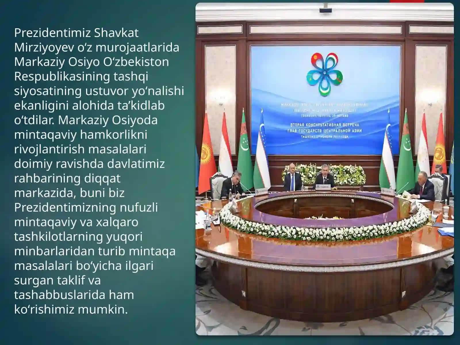 Oʻzbekistonning Markaziy Osiyo mintaqasida tinchlik va barqarorlikni taʼminlash borasidagi siyosati. Oʻzbekistonning mintaqadagi geosiyosiy va geoiqtisodiy oʻrni 3