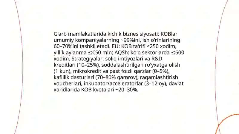 G'arb davlatlarining kichik biznes va yakka tartibdagi (xususiy) tadbirkorlikni rivojlantirish tajribasi 3