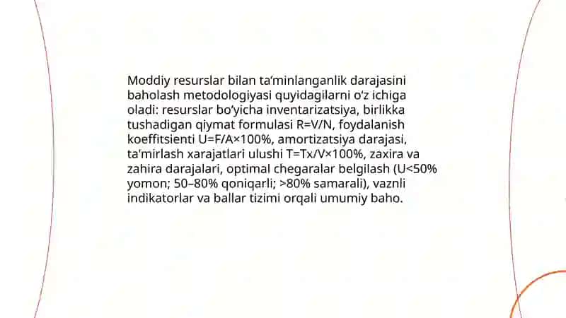 Moddiy resurslar bilan ta'minlangalik va ulardan foydalanish tahlili 3