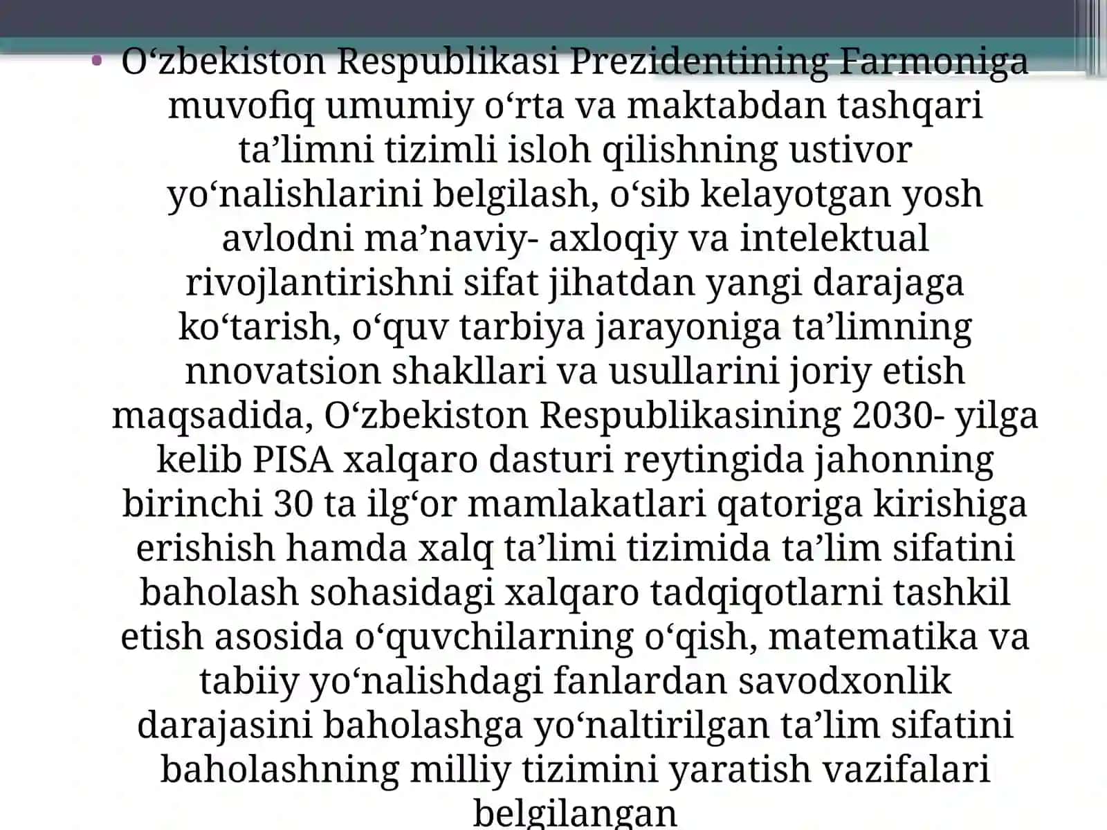 Ta’lim sifat –samaradorligi va xalqaro baholash dasturlari 3