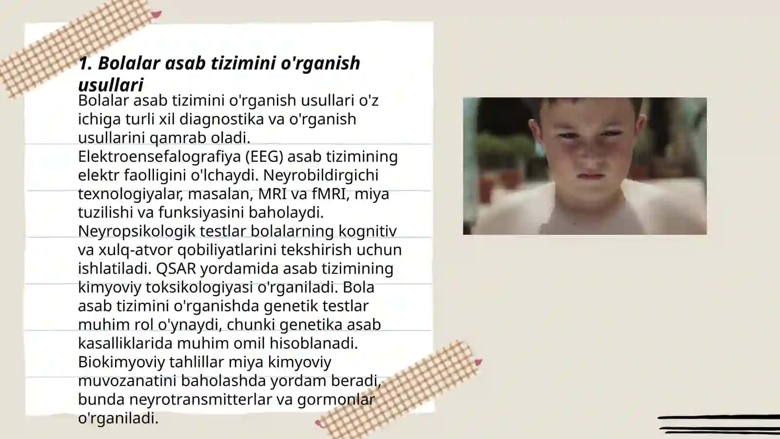 Bolalar asab tizimini o'rganish usullari 3