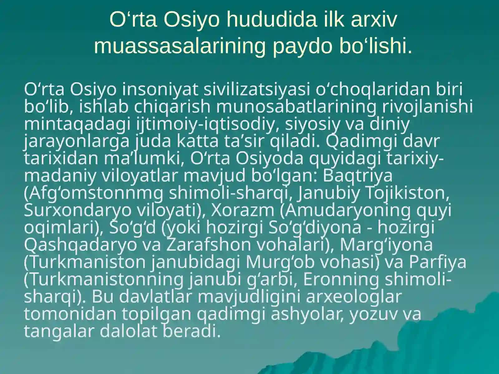 O‘RTA OSIYODA ARXIV ISHINING SHAKLLANISHI VA TARAQQIYOTINING ILK BOSQICHLARI 3
