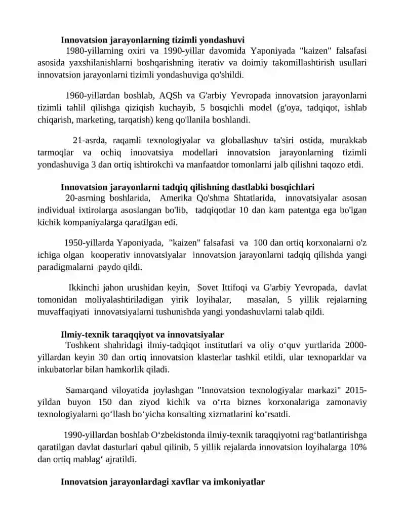 Innovatsion jarayonlar tadqiqotlari evolyutsiyasi 3