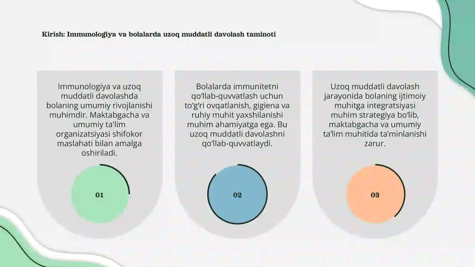 Immunologiya va uzoq muddatli davolashda boʻlgan bolalarda maktabgacha va umumiy oʻrta taʼlimni tashkil etish usullari 3