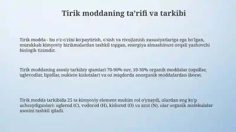 Tirik moddaning xususiyatlarivafunksiyalari 3