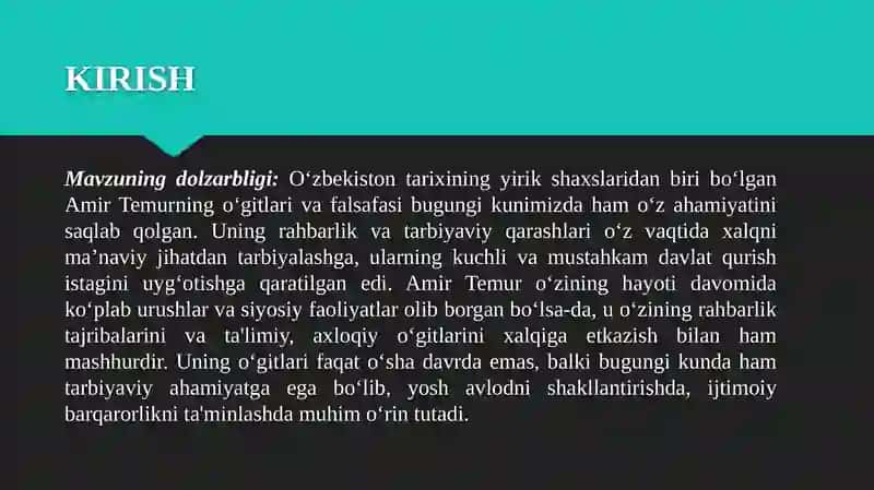 Amir Temur o'gitlarining tarbiyaviy ahamiyati. 3