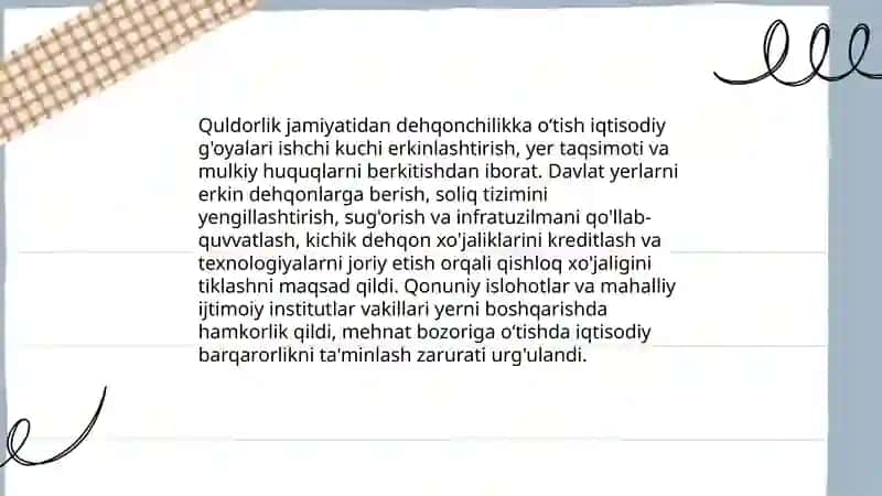 Quldorlik jamiyatidan dehqonchilik asosiga o‘tish: iqtisodiy g'oyalar 3