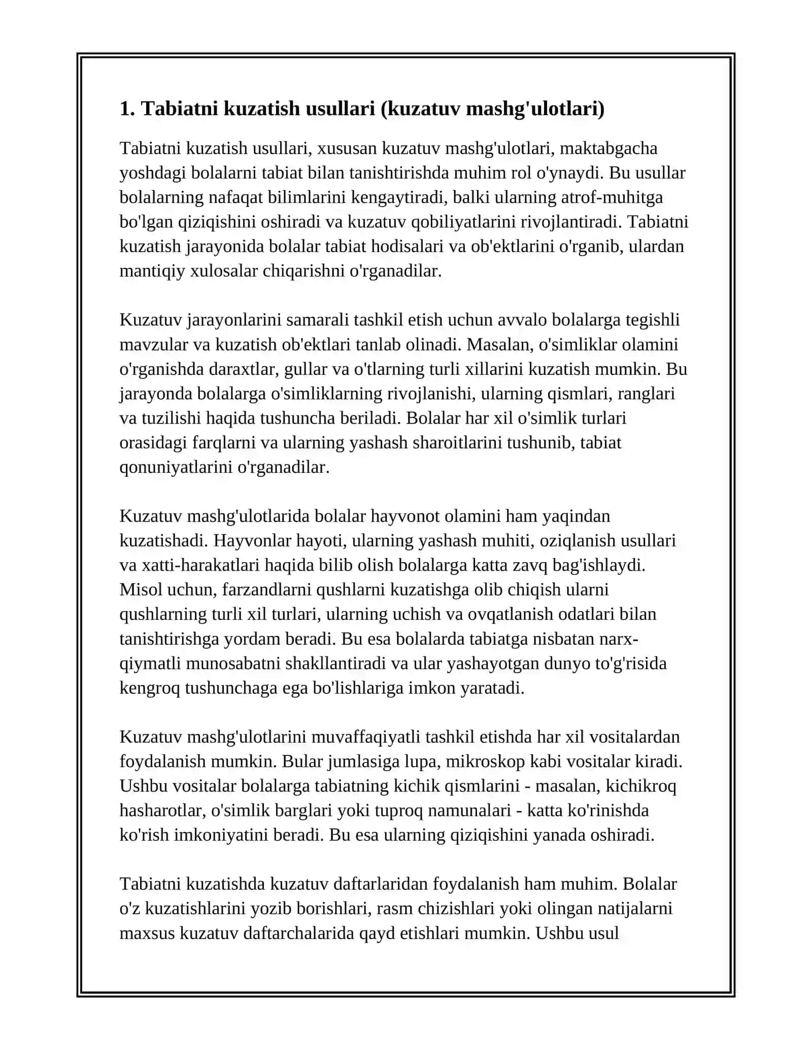 MAKTABGACHA YOSHDAGI BOLALARNI TABIAT BILAN TANISHTIRISH METODLARI VA VOSITALARI 3