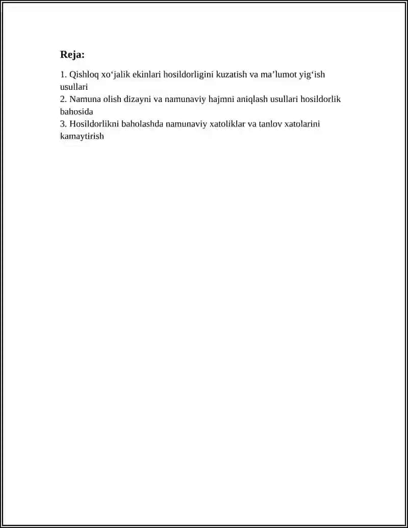 QISHLOQ XOʻJALIK EKINLARI HOSILDORLIKLARIGA STATISTIK BAHO QURISH 3