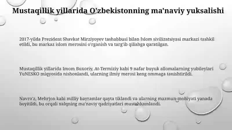 Mustaqillik yillarida O'zbekistondagi manaviy va madaniy taraqqiyot 3