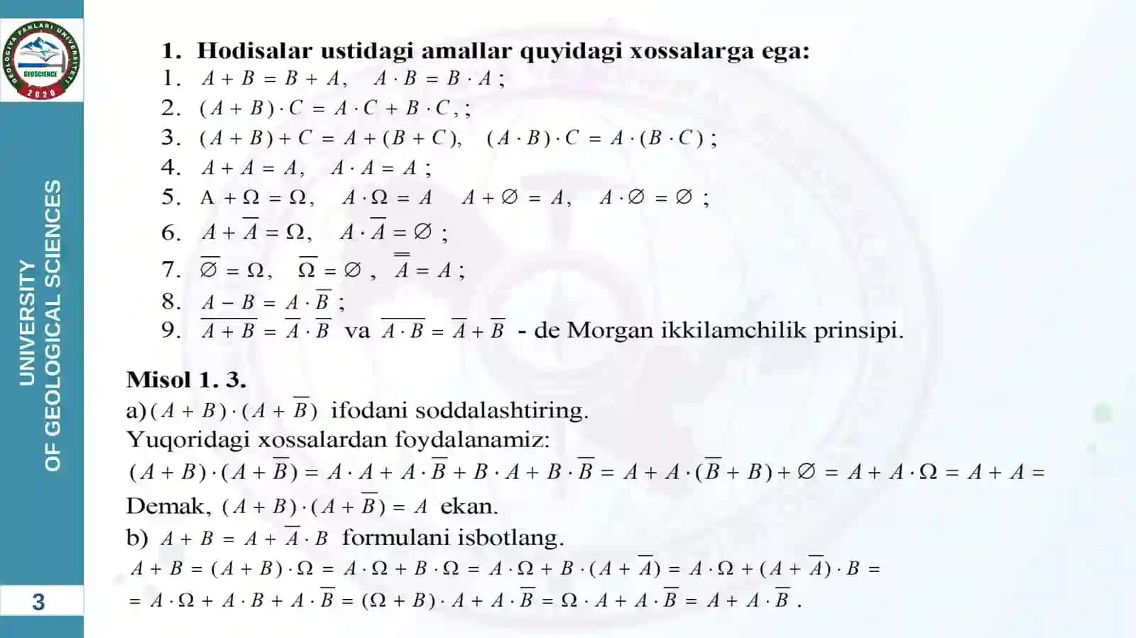 EXTIMOLLAR NAZARIYASI VA MATEMATIK STATISTIKA FANIDAN MA’RUZA MASHG’ULOTI 3