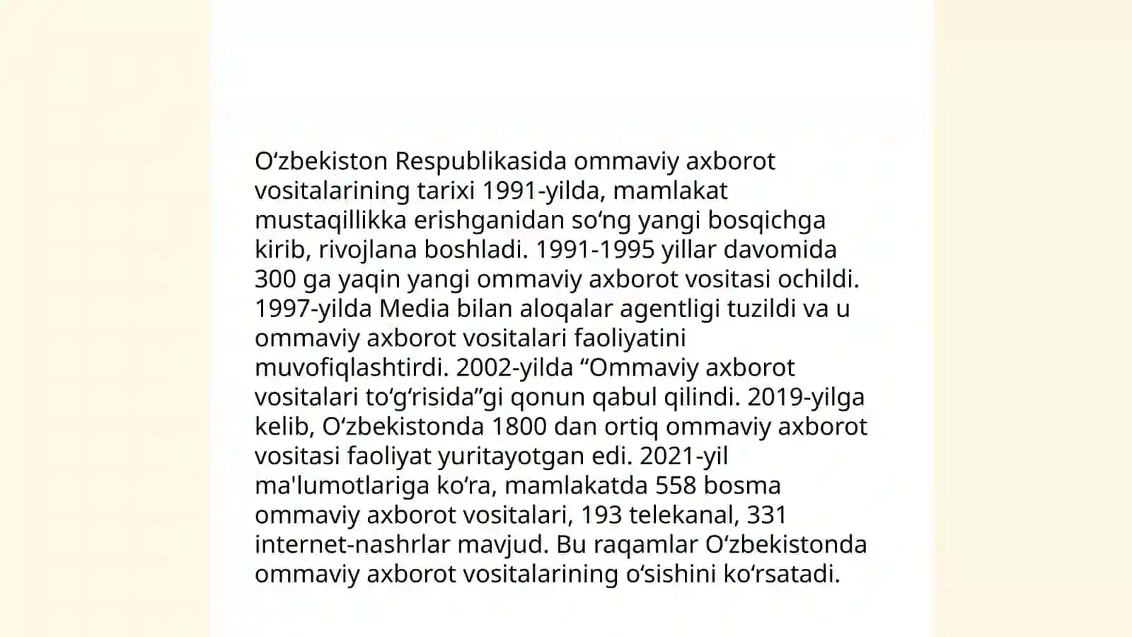 O‘zbekiston Respublikasida ommaviy axborot vositalarining faoliyati 3