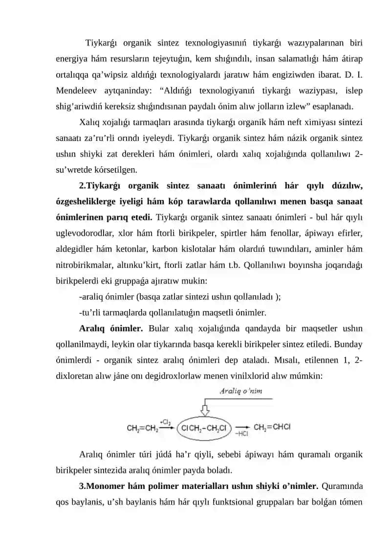 ORGANIK SINTEZDIN’ TIYKA’RG’I O’NIMLERI HA’M OLARDIN’ KLASSLARI 3