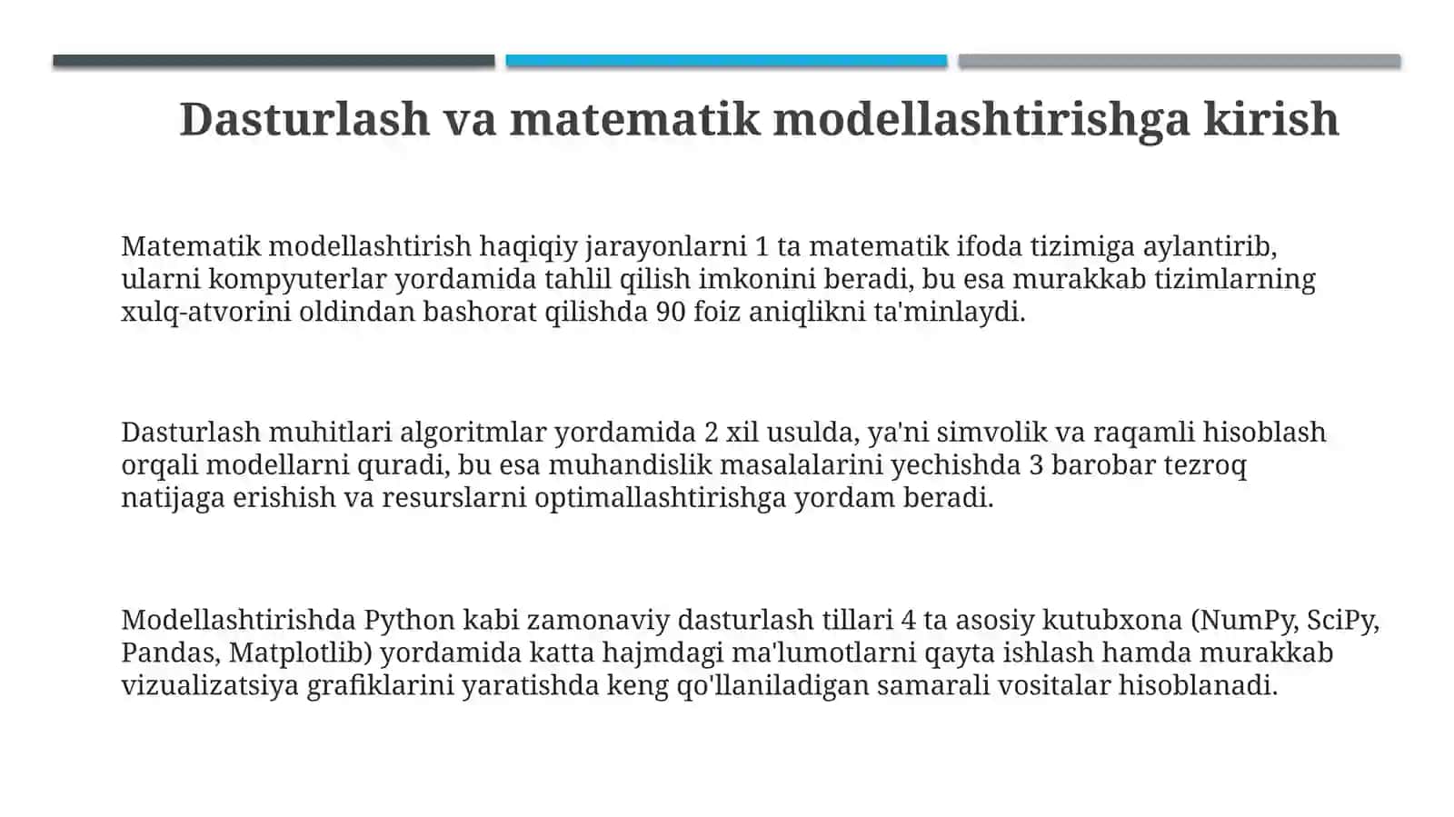 Dasturlash muhitlarida (Python, MATLAB, Mathcad, Maple va boshqalar) modellashtirish 3