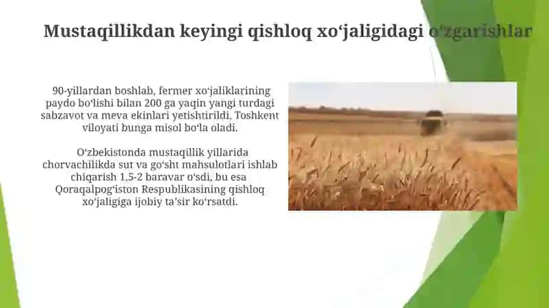 Mustaqillikdan keyingi qishloq xo'jaligidagi o'zgarishlar 3
