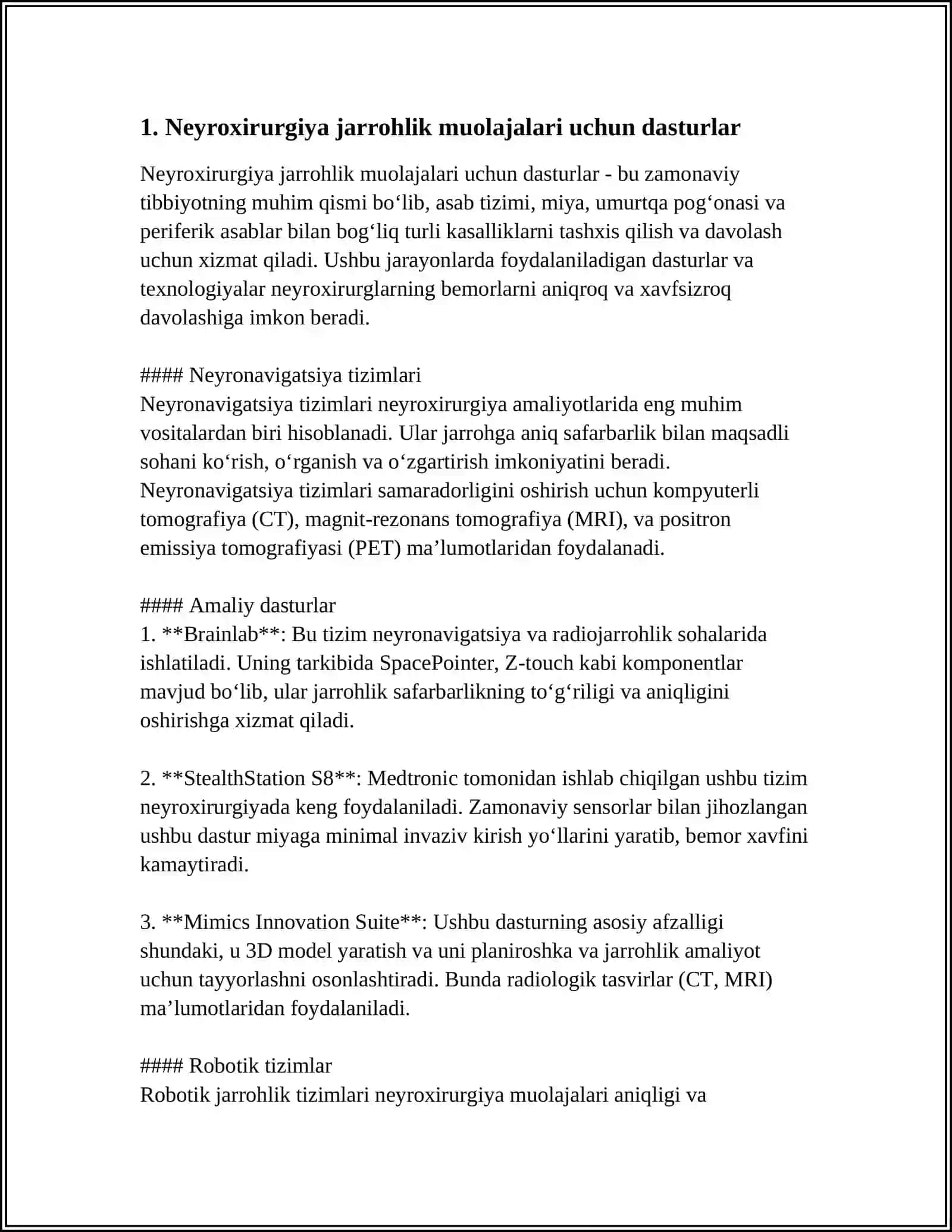 NERVOXIRURGIYA VA NEVROLOGIYA BUYICHA FOYDALANGAN DASTURLARNI OLISH 3