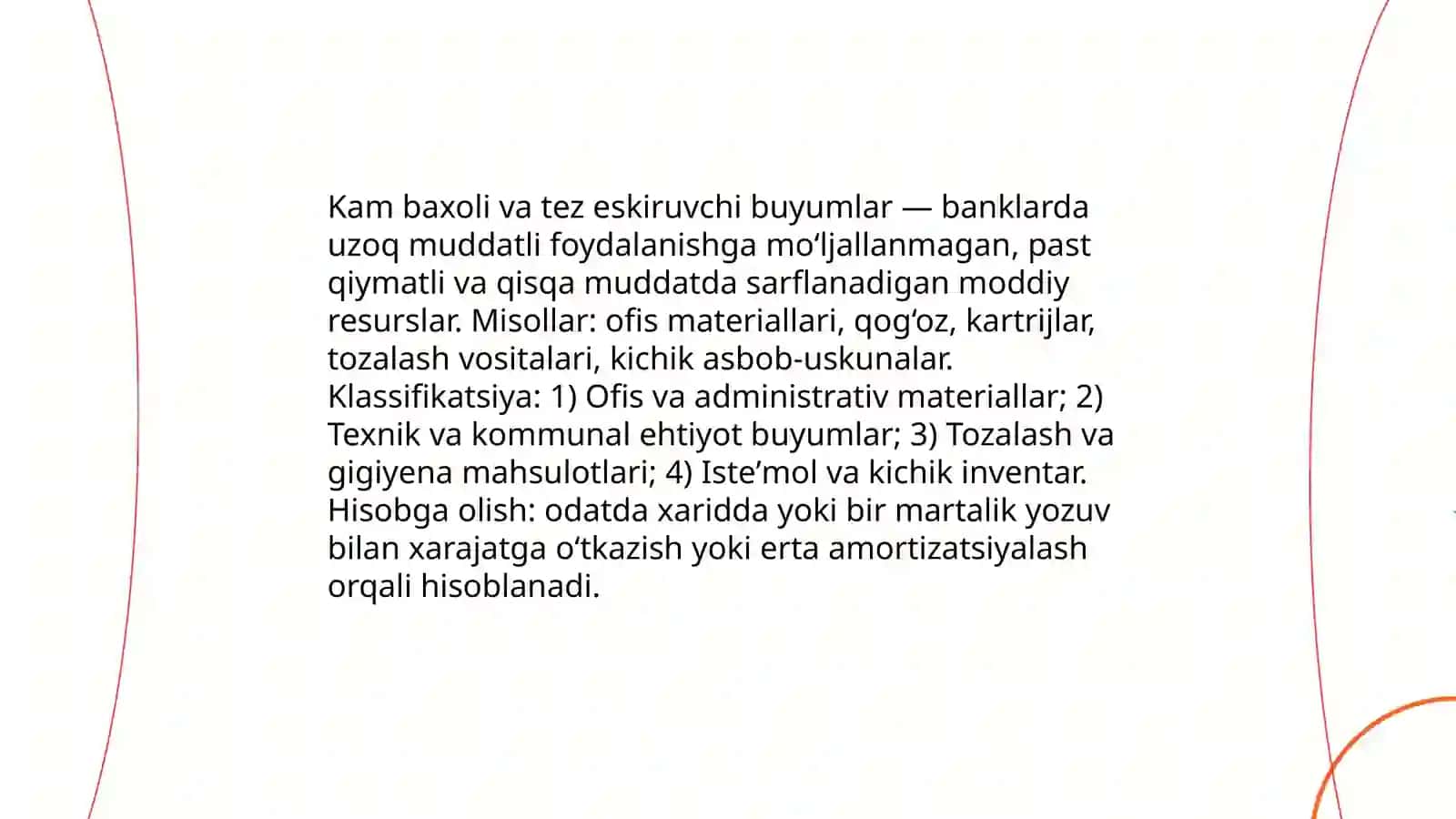 Banklarda kam baxoli va tez eskiruvchi buyumlar hisobi 3