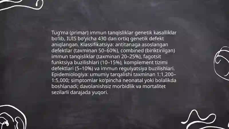 Immun tanqislik holatlari ( tugʻma hayot davomida orttirilgan) Immun profilaktika va immun terapiya asoslari 3