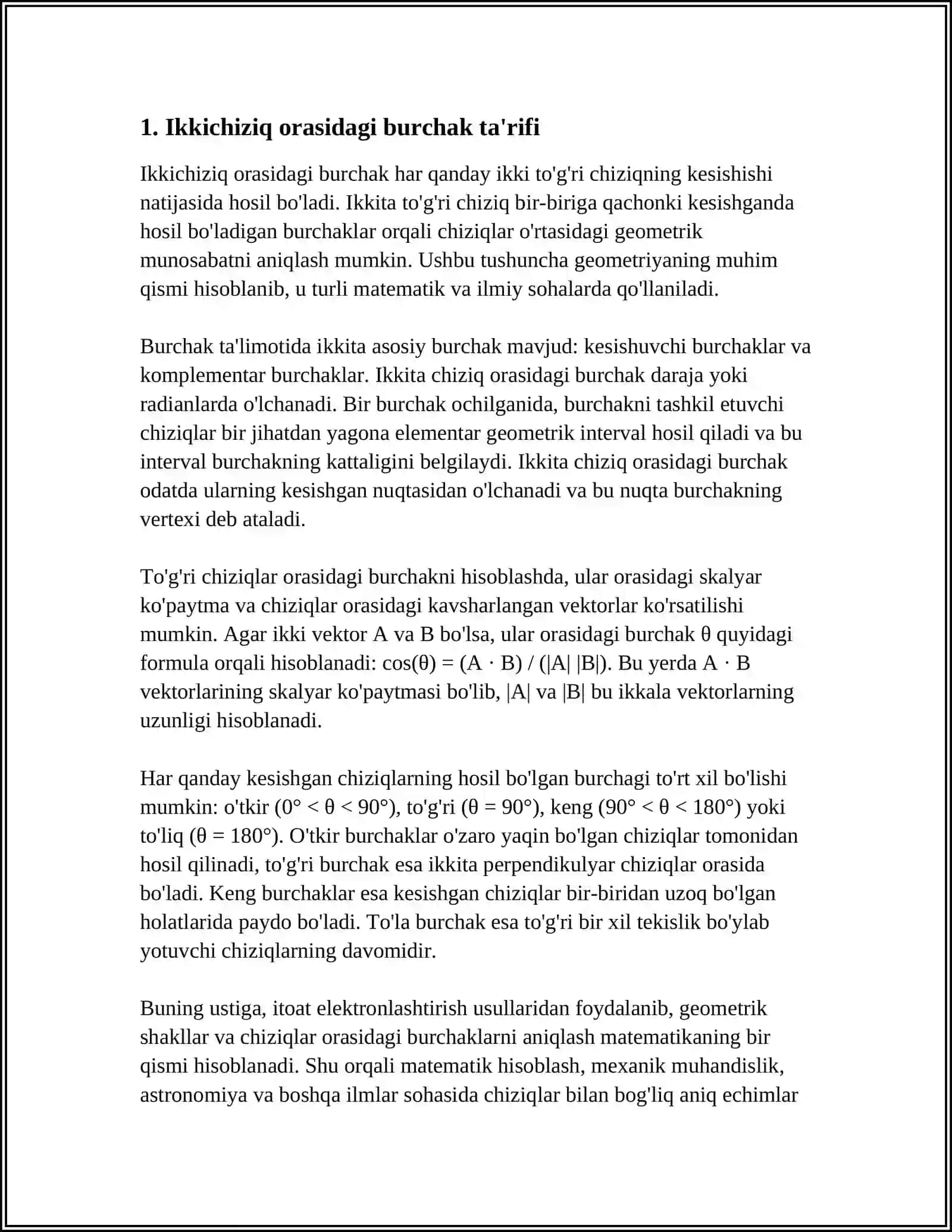 IKKI CHIZIQ ORASIDAGI BURCHAK VA UNI HISOBLASH 3
