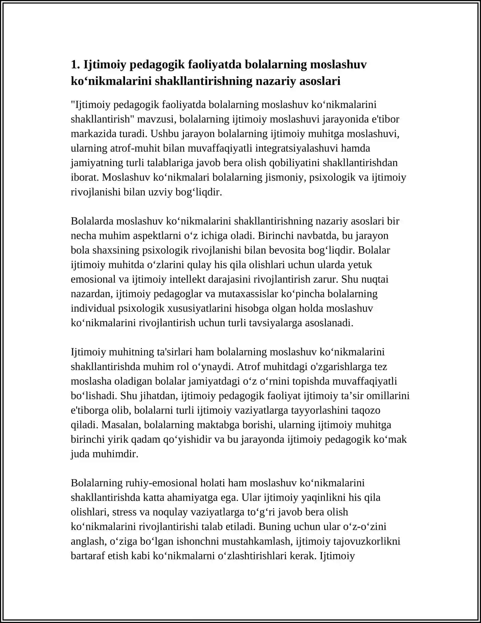 IJTIMOIY PEDAGOGIK FAOLIYATDA BOLALARNING MOSLASHUV KO’NIKMALARINI SHAKLLANTIRISH 3