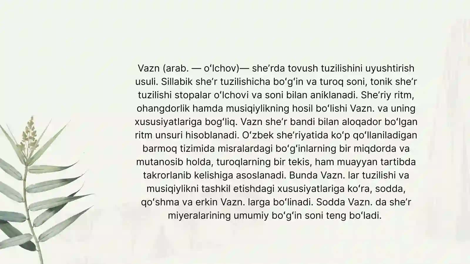 Sheʼriy vaznlar. Barmoq, aruz va erkin vazndagi sheʼrlar mutolasi va ularniifodali oʻqish koʻnikmasini shakllantirish 3