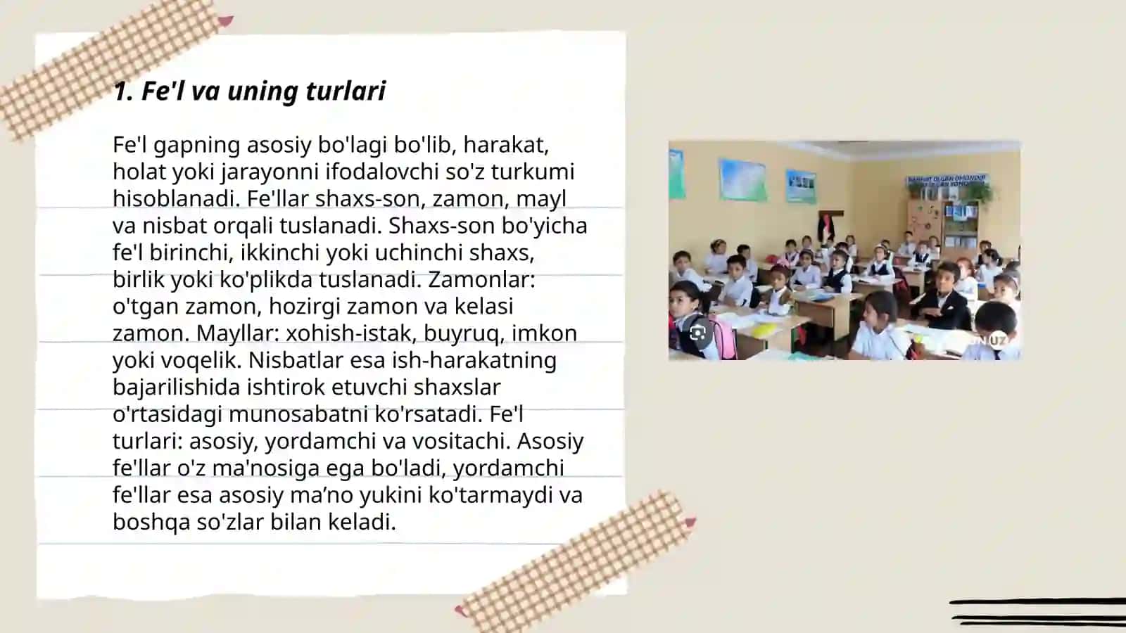 Boshlanģich sinflarda fe'lga oid mashqlarni tasnif qilish 3